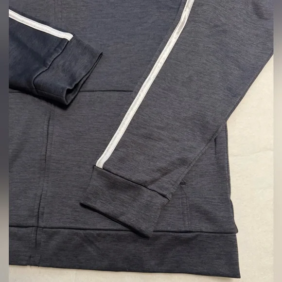 Adidas Boys Melange Charcoal Gray Fleece Full Zip Hoodie with White Stripes - Picture 6 of 8